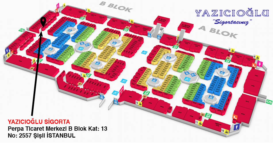 Yazıcıoğlu Sigorta Perpa Adres Kroki Kat Planı