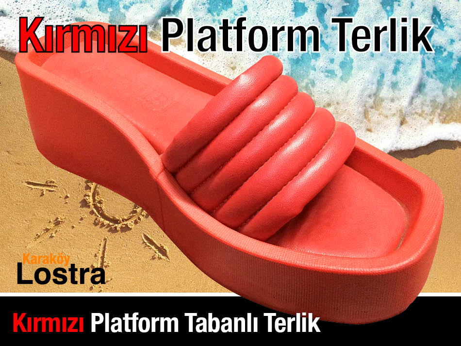 Kırmızı Platform Tabanlı Bayan Terliği