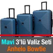 Mavi 3lü Valiz Seti Anhelo Bowtie