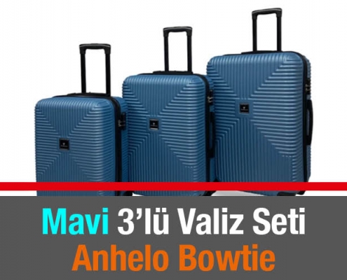 Mavi 3lü Valiz Seti Anhelo Bowtie