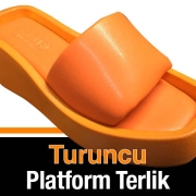 Platform Tabanlı Turuncu Renk Bayan Terliği