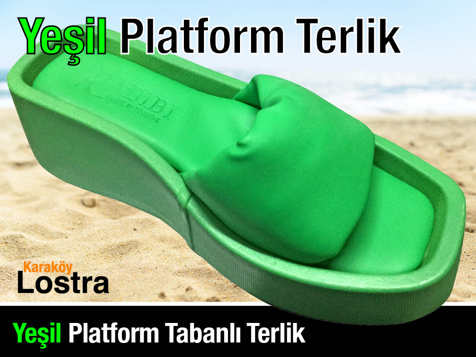 Yeşil Renk Bayan Terliği Platform Taban